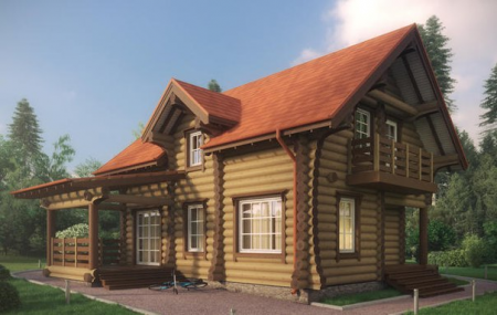 Двухэтажный дом с верандой из бревна 9х10 м (142,8 кв.м)