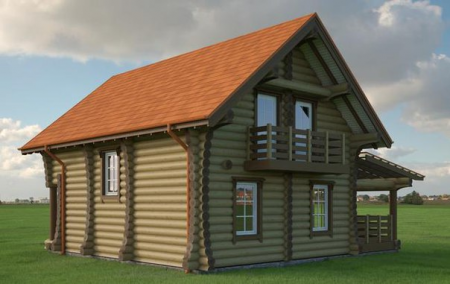 Двухэтажный дом с верандой из бревна 9х10 м (142,8 кв.м)