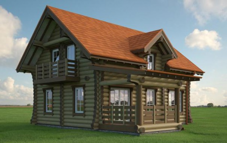 Двухэтажный дом с верандой из бревна 9х10 м (142,8 кв.м)