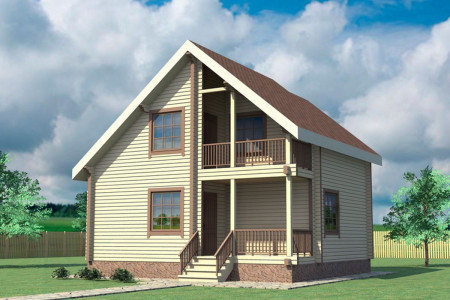 Загородный дом из профибруса с мансардой, открытым балконом и рабочим кабинетом, 2 спальни, 95  м²