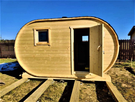 Баня-танк овальная, 4х4 м, с террасой