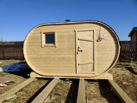 Баня-танк овальная, 4х4 м, с террасой