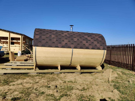 Баня-танк овальная, 4х4 м, с террасой