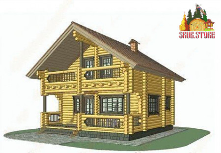 Сруб дома с мансардой и террасой 88,3 м2