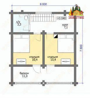 Сруб дома с мансардой и террасой 88,3 м2