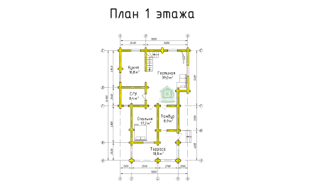 Сруб дома с мансардой и верандой 200 м2