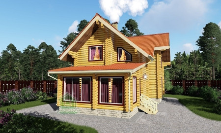 Сруб дома с мансардой и верандой 200 м2