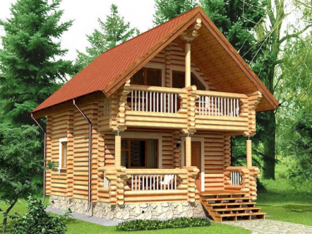 Дом с мансардой и террасой из ОЦ бревна 6,2х7,8 м (97 кв.м)