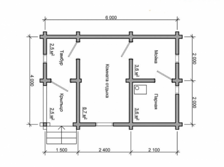Баня из бруса 4x6 м (18,4 кв.м)
