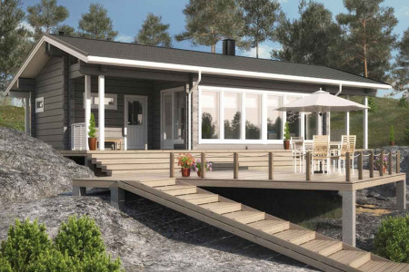 Дом с террасой из двойного бруса, 15.8х8.4 м, 105 кв.м