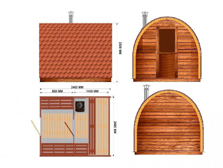 Баня-викинг арочная, 2,4х2,4м, две секции