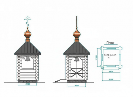 Малая звонница из оцилиндрованного бревна