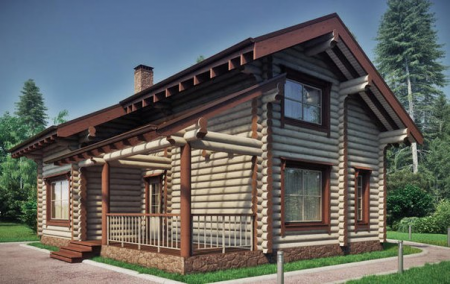Дом с мансардой и террасой из бревна 7,5х10 м (128 кв.м)