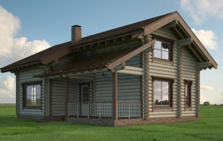 Дом с мансардой и террасой из бревна 7,5х10 м (128 кв.м)