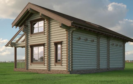 Дом с мансардой и террасой из бревна 7,5х10 м (128 кв.м)