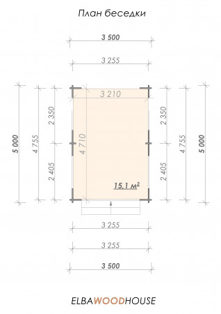 Парковая беседка из мини-бруса, 5х3.5 м, 15.1 кв. м