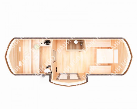 Баня-викинг 6х2,2 м, две секции, с душем