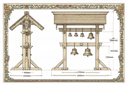Малая звонница из клеенного бруса на 6 колоколов