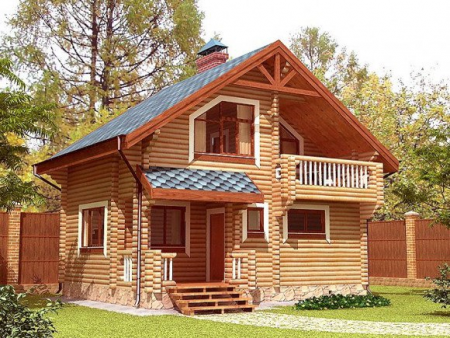 Дом с мансардой и террасой из бревна 5,5х7,5 м (83 кв.м)