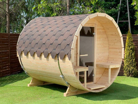 Сауна бочка 2,5х2,2 м, одна секция, с крыльцом