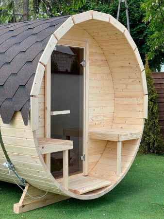 Сауна бочка 2,5х2,2 м, одна секция, с крыльцом