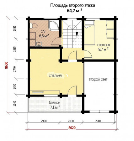 Двухэтажный дом из двойного бруса, 8.6х8 м, 130 кв.м