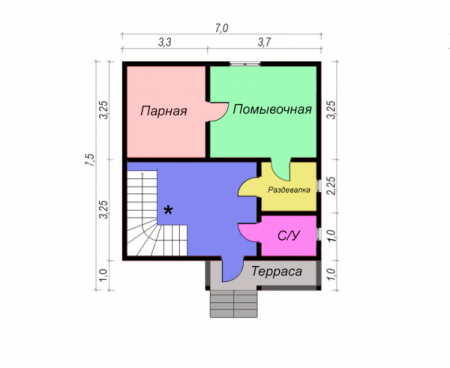 Баня из бруса 7x7,5 м (91 кв.м) 2 этажа