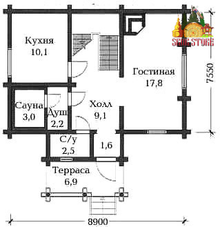Сруб дома с мансардой 92,6 м2