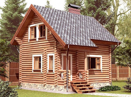 Дом с мансардой из ОЦ бревна 5,5х6,8 м (75 кв.м)