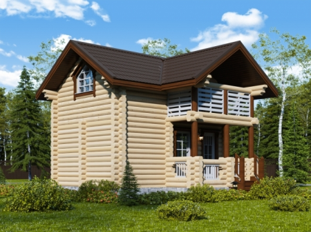 Сруб бани 5,5х5,5 м, 38.6 кв. м, с мансардой и террасой 