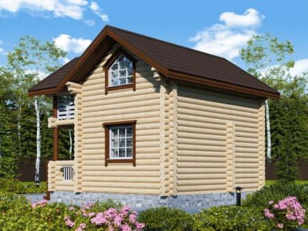 Сруб бани 5,5х5,5 м, 38.6 кв. м, с мансардой и террасой 
