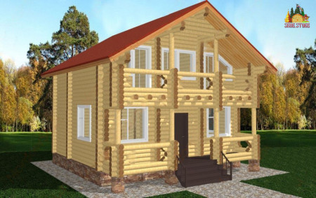 Сруб двухэтажного дома с террасой 94 м2