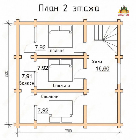 Сруб двухэтажного дома с террасой 94 м2