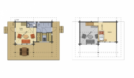 Баня из бруса 4,4x7,2 м (40 кв.м) с мансардой