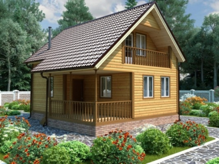 Баня из бруса 7x8 м (78 кв.м) с мансардой