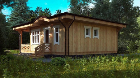 Одноэтажная каркасная баня 7х8 м, 80 м2, с террасой