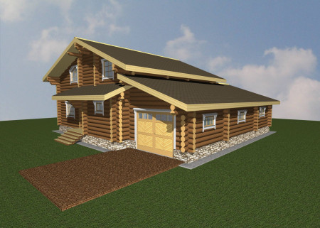 Сруб двухэтажного дома, 17 на 15 м, 278 м2, с гаражом 