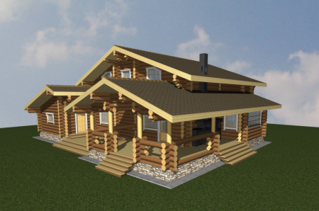 Сруб двухэтажного дома, 17 на 15 м, 278 м2, с гаражом 