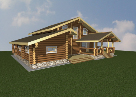 Сруб двухэтажного дома, 17 на 15 м, 278 м2, с гаражом 