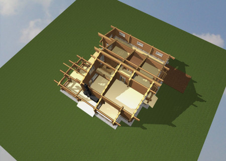 Сруб двухэтажного дома, 17 на 15 м, 278 м2, с гаражом 