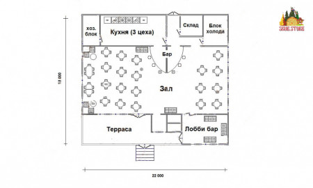 Ресторан из рубленного бревна 18х22 м