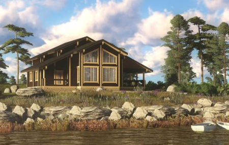 Двухэтажный дом с террасами из бревна 14х15 м (252 кв.м)