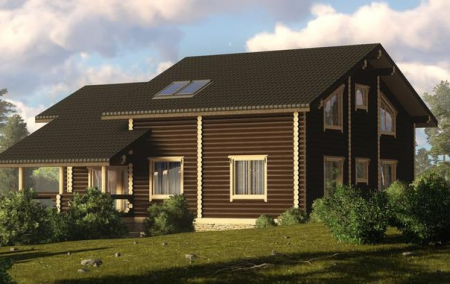 Двухэтажный дом с террасами из бревна 14х15 м (252 кв.м)