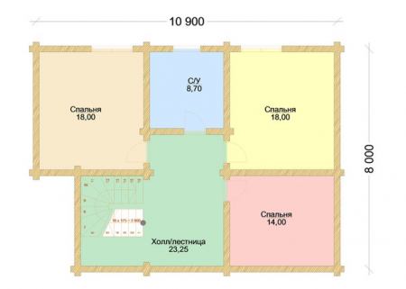 Двухэтажный дом с террасами из бревна 14х15 м (252 кв.м)