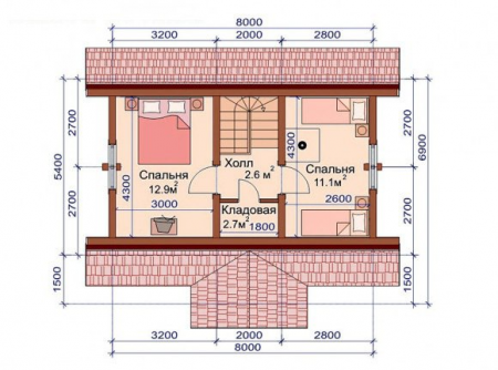 Дом с мансардой из бревна 5,4х8 м (86 кв.м)