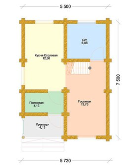 Дом с мансардой из бревна 5,7х7,5 м (83 кв.м)