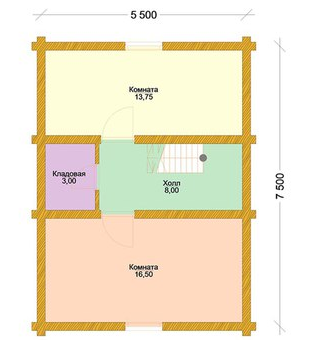 Дом с мансардой из бревна 5,7х7,5 м (83 кв.м)