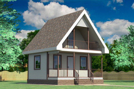 Компактный летний домик из профибруса с мансардой и открытой лоджией, 1 спальня, 55 м²