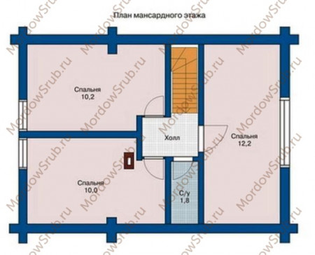 Сруб дома с мансардой и террасой 101,4 м2