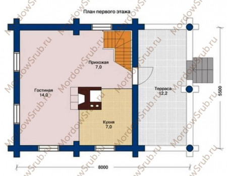 Сруб дома с мансардой и террасой 101,4 м2